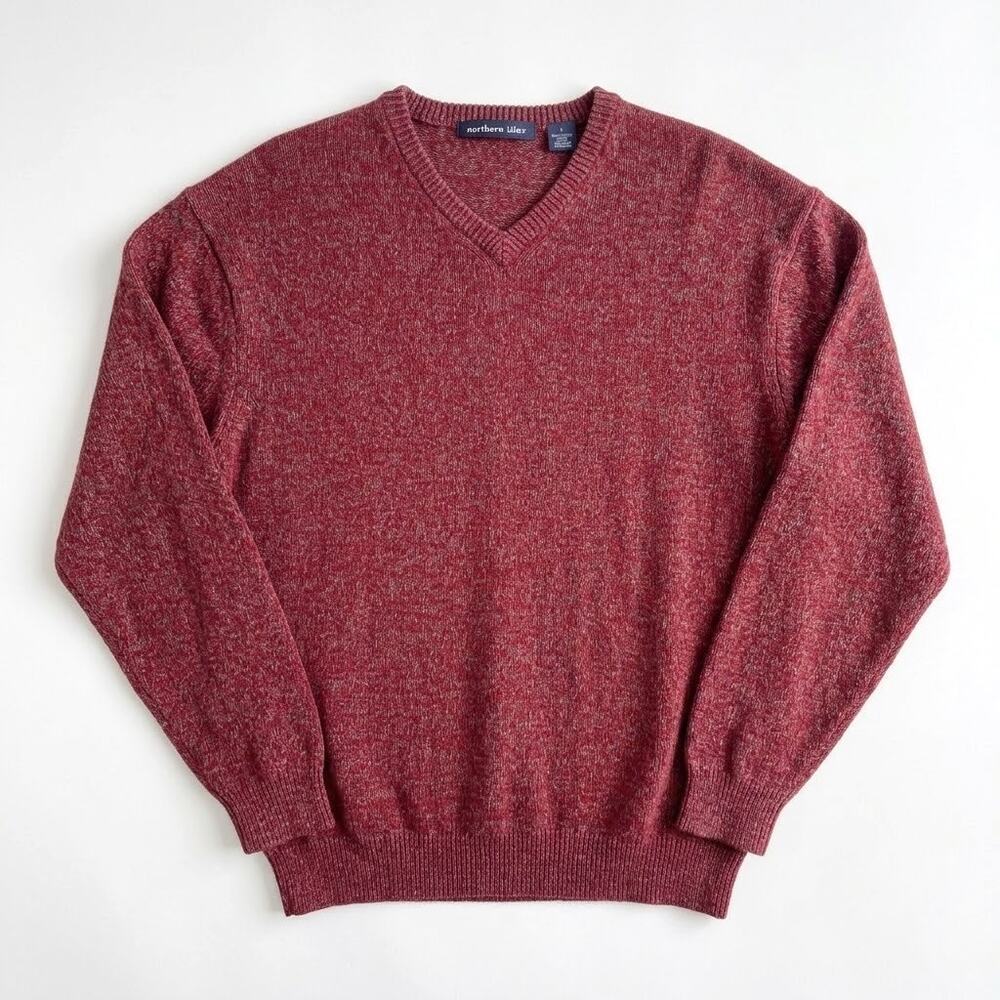 Northern Isles Marled V Neck Sweater Red Vintage Cotton Australia Mens Large